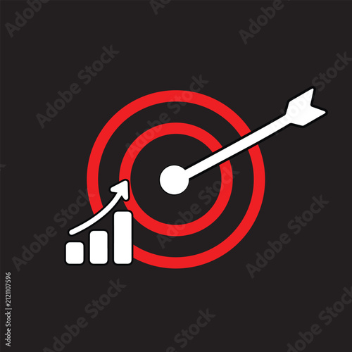 Modern target icon with an upward growth chart and arrow symbolizing business success, goal achievement, strategic planning, marketing performance, analytics, KPI tracking, and financial growth.