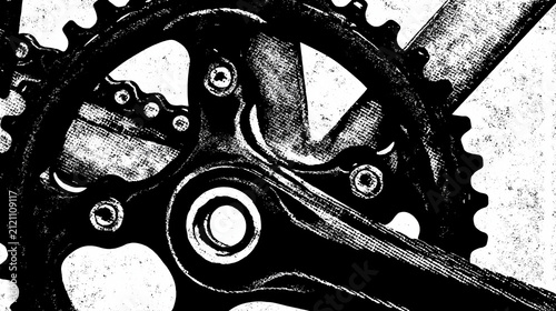 Obraz na płótnie 自転車チェーンとスプロケットの手描きスケッチ メカニカルなモノクロイラスト