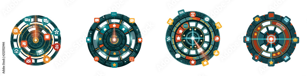 Naklejka premium Circular user interface dashboard elements with social media icons
