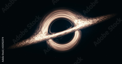 Fotografie Black hole with a glowing accretion disk, illustrating powerful gravitational fo