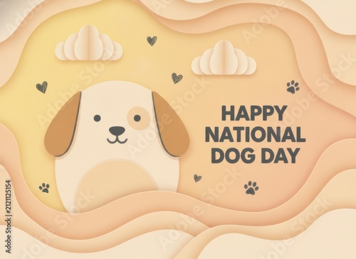 Happy national dog day greeting card with cute puppy illustration in pixel art style