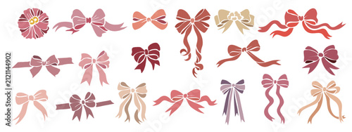Soft ribbons in warm tones float across the frame. Each bow varies in shape, size, and curl. Delicate hues suggest romance or celebration. Ideal for wedding, gift, or festive design