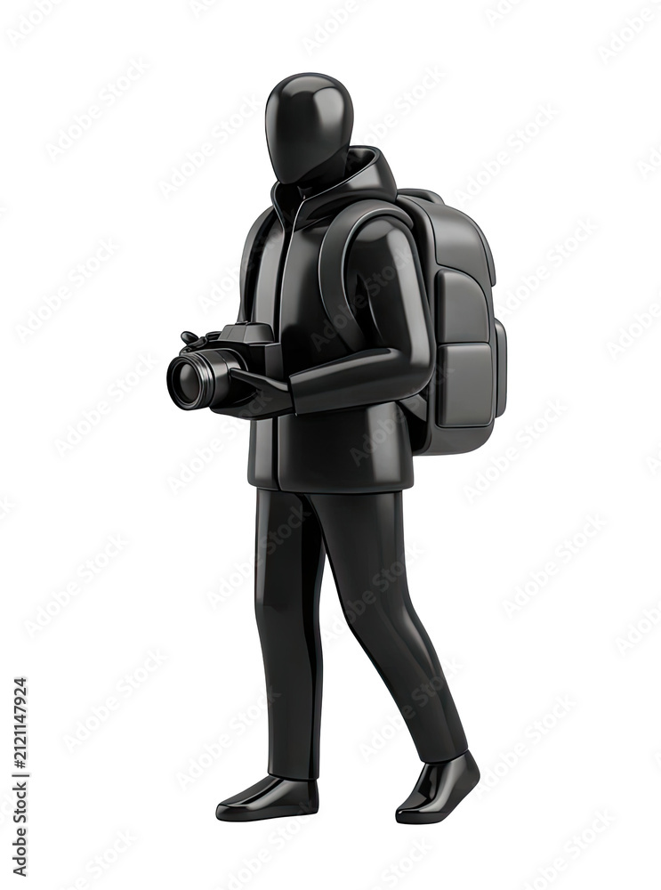 Fototapeta premium Black figure with camera and backpack