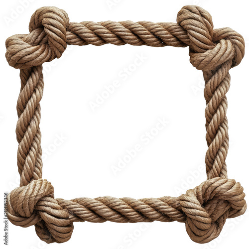 Rustic Rope Frame with Knots White Background
