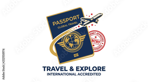 Travel and Explore logo with passport and airplane.