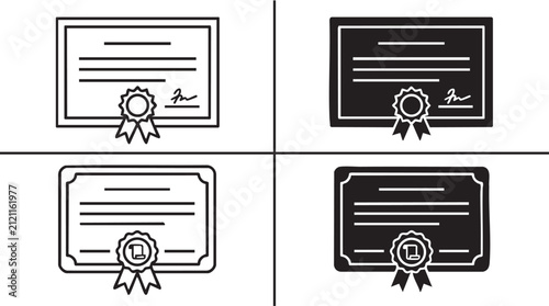 Certificate icon set with diploma and award seal designs.