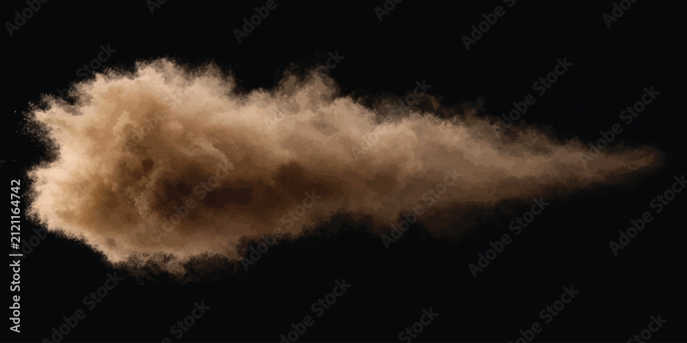 Fotografie Exploding cloud of fine sand particles against black background with explosion p