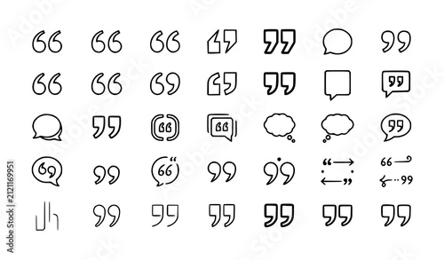 Quotation Marks and Speech Bubble Line Icon Collection Vector Typography Symbol Set Illustration Design