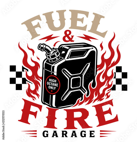 Foto Fuel and Fire Garage Vintage High Octane Racing Fuel Can Vector Design