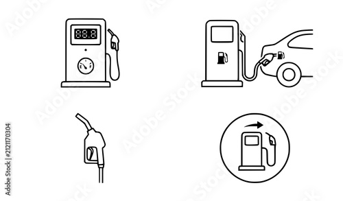 Fuel Station and Gas Pump Line Icon Collection Vector Refueling Energy Symbol Set Illustration