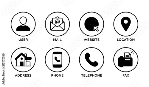 Contact Information Line Icon Collection Vector User Phone Email Website Location Symbol Set Illustration