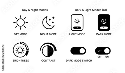 Light and Dark Mode Interface Line Icon Collection Vector Theme Switch Symbol Set Illustration