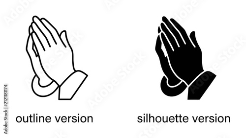 Принти на полотні Praying Hands: A clear representation of folded hands in prayer, presented in both outline and silhouette versions, symbolizing faith and devotion