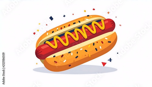 Delicious hot dog with mustard and ketchup on bun.