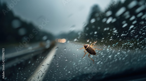 Cockroach rainy highway