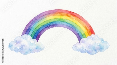 A colorful rainbow watercolor illustration with soft clouds