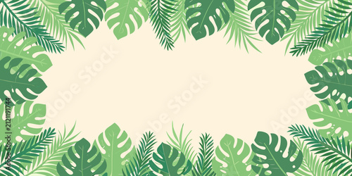 Tropical foliage frame with monstera leaves vector illustration on a cream background