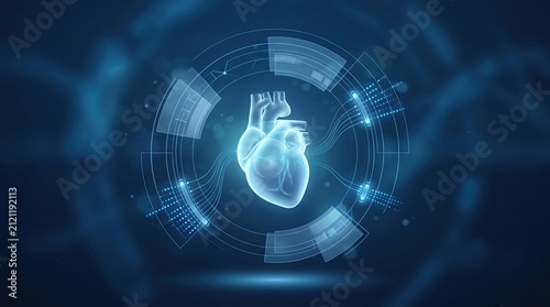A digital illustration of a heart with technology elements, representing health and innovation in the medical field.