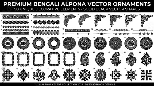 Premium bengali alpona decorative vector ornaments set
