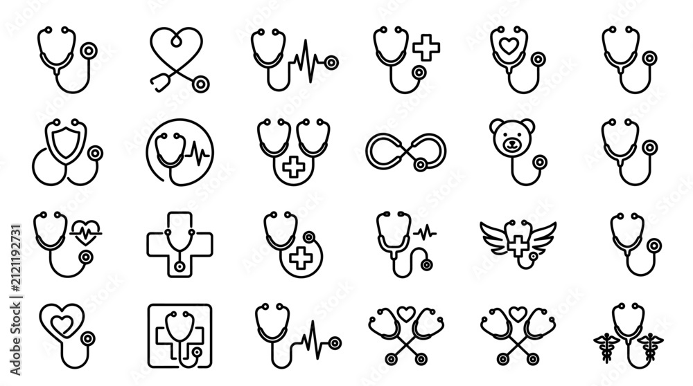 Fototapeta premium Collection of Stethoscope Icons and Symbols for Medical and Healthcare Themes.