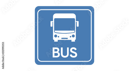 Bus stop sign vector icon. Blue and white colors flat style. Public transport station, urban mobility, and road traffic sign concept.