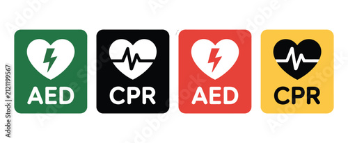 Konstfotografi AED Emergency Defibrillator Icons Featuring Automated External Defibrillator, CP