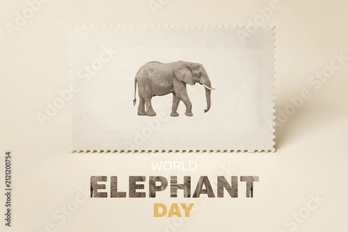 World elephant day postage stamp illustration on light texture background