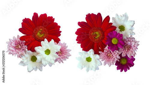Colorful Flowers Arrangement Daisy, Gerbera, Aster, Chrysanthemum, Top View, Transparent Background Ornaments for Wedding Card or Greeting Card Top View