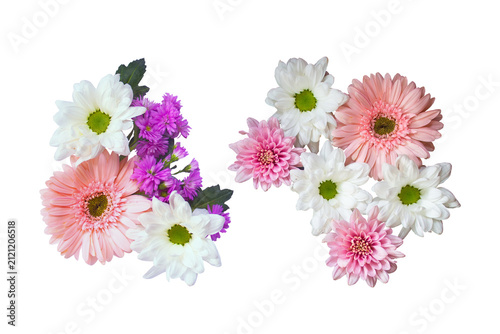 Colorful Flowers Arrangement Daisy, Gerbera, Aster, Chrysanthemum, Top View, Transparent Background Ornaments for Wedding Card or Greeting Card Flower Frame
