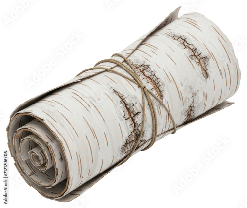Natural rolled white birch tree bark bundle with transparent background