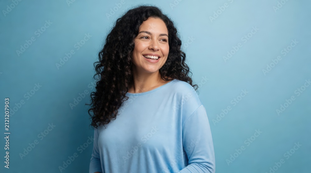 Fototapeta premium Happy Woman Smiling Portrait Authentic Joyful Lifestyle Stock Photo