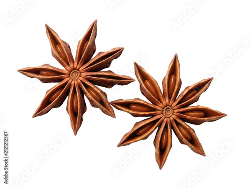 Two star anise on a white background