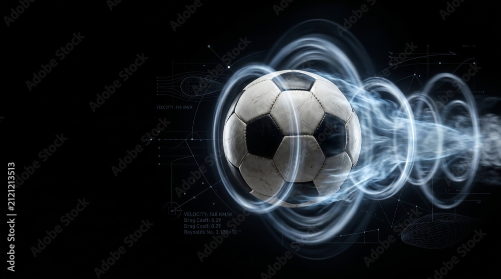 Fototapeta premium Football with airflow visualization and aerodynamic data
