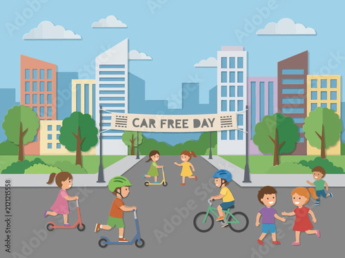 Children enjoy car-free day in city with scooters and bikes