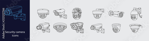 Security Camera CCTV Line Icon Set