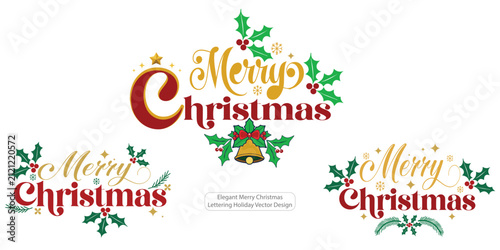 Merry Christmas Typography Premium Flat Vector Illustration  set