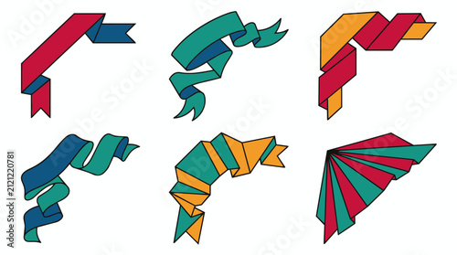 Corner ribbon banner set. Colorful vector decorative page accents for design elements.