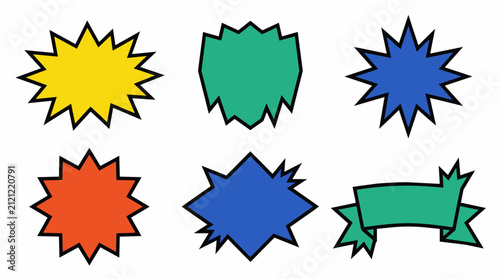 Starburst shapes set, comic explosion speech bubbles, price tags for promotion