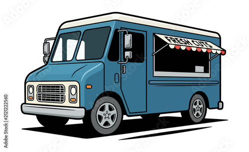 Blue Fresh Cuts Food Truck Vector Illustration Design on White Background with Detailed Art