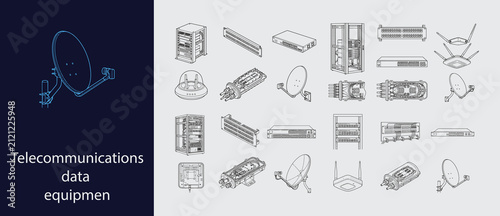 Telecommunications Data Equipment Icons - CAD Isometric Set