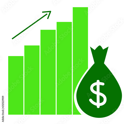 Financial growth chart with money bag and dollar sign. Business success and investment concept.