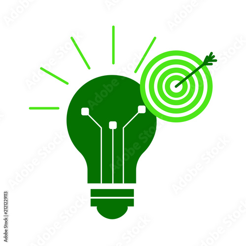 Successful Idea Concept. Light Bulb with Target and Arrow. Innovation and Achievement.