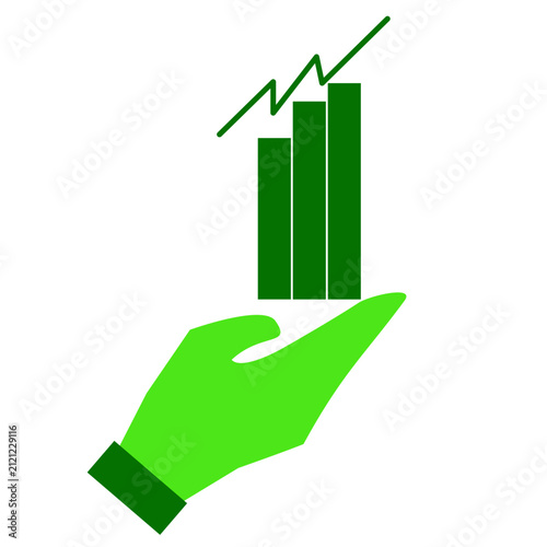 Green hand holding a positive growth chart, symbolizing business success and investment.