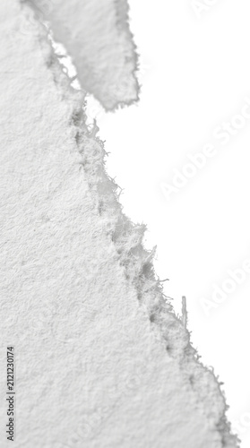 A close up view of a rough torn white paper edge with a textured surface for creative design  transparent background.