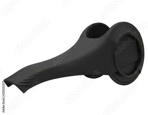 Matte black industrial vehicle part isolated over transparent background