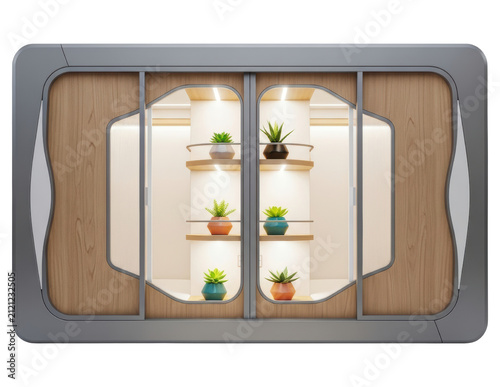 Smart indoor garden module with lighted shelves transparent background