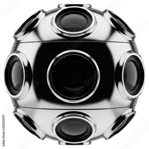 Spherical panoramic camera with multiple lenses on a transparent background