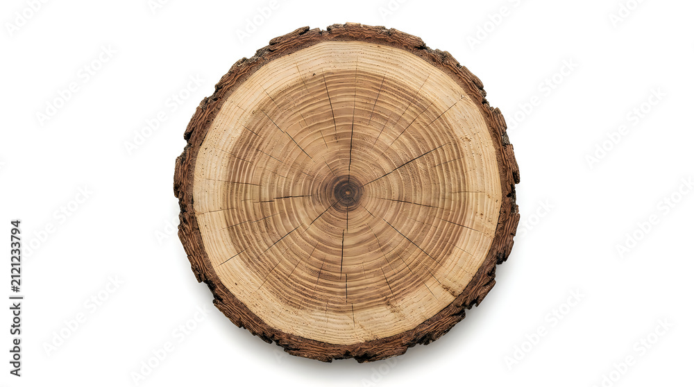 Fototapeta premium Natural round cross section of a wooden tree trunk with visible growth rings