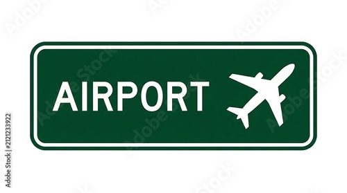 Airport sign with airplane symbol on green background