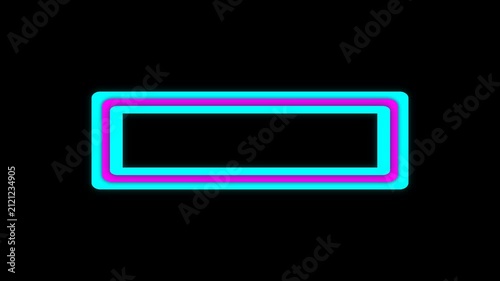Animated double neon rectangular frame with cyan and magenta glowing borders, ideal for overlays, titles, transitions, broadcasts, and motion graphics. alpha channel
